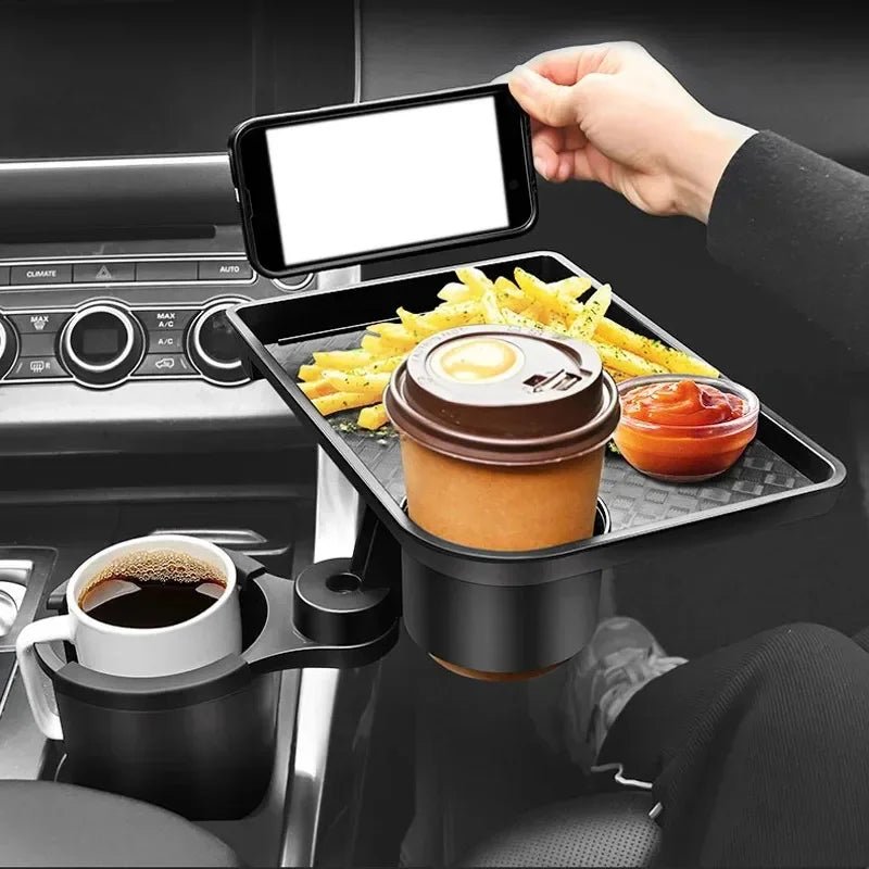 Universal Car Cup Holder Tray – Dual Cup Adjustable Food Table