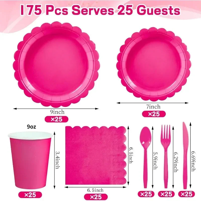 2025 New 175 PCS Lace Disposable Paper Plate Paper Cup Party Supplies Set Disposable Dining Plate for 25 People Zpaxo