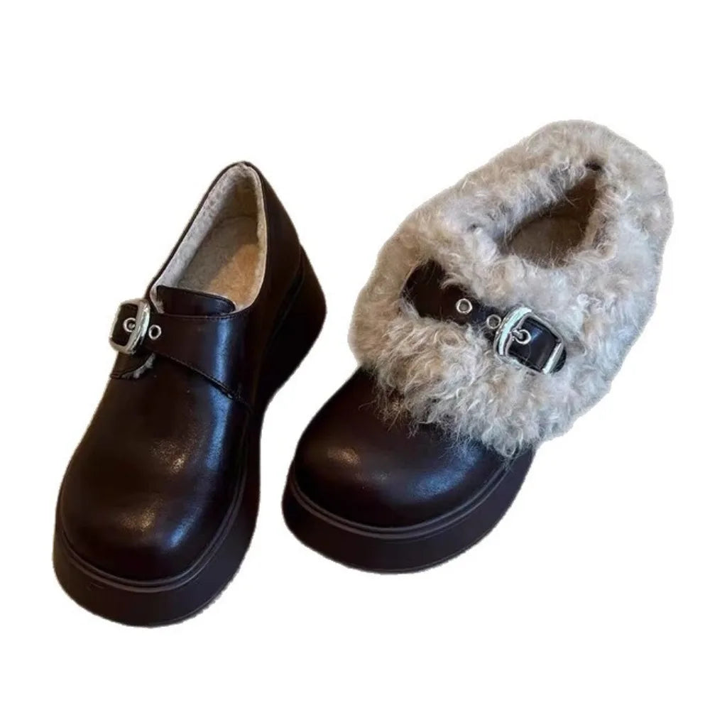 Vintage Thick-soled Women's Shoes All-match Fleece-lined Warm 1