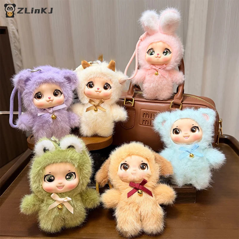 ▶1Pcs Cute Family Series Animals Vinyl Face Plush Forest Doll Pendant Backpack Decoration Gifts Zpaxo