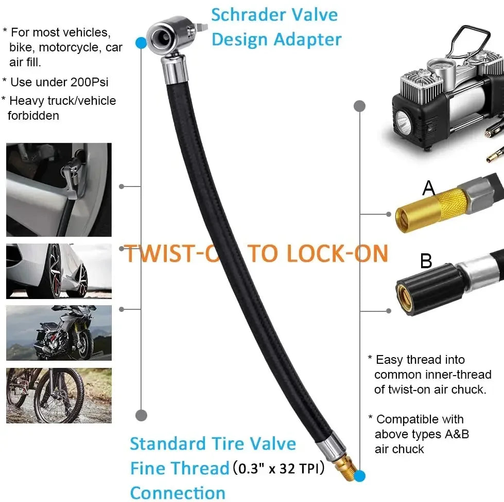 Car Tire Inflator Extension Tube Quick Inflation Chuck Hose Air Pump