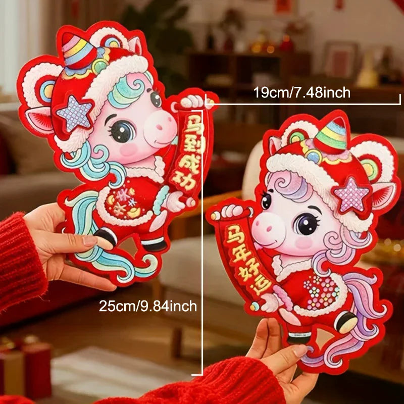 1pair 2026 Year Horse Chinese Door Decoration 3D Paper Cutout Zpaxo