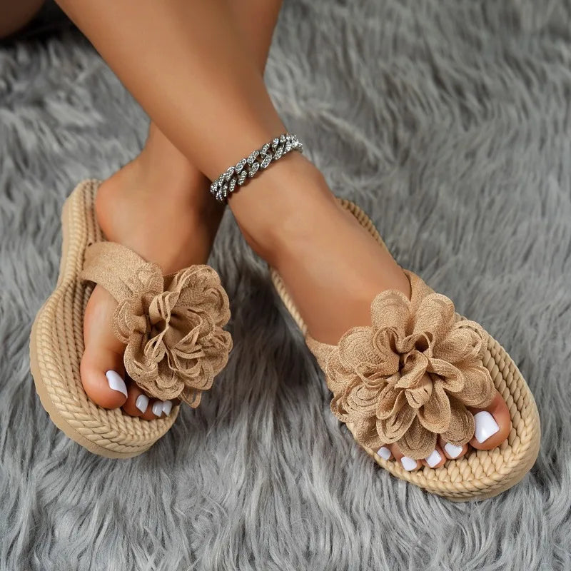 Women's Clip-toe Flower Embellishment Vintage Slippers Women Zpaxo