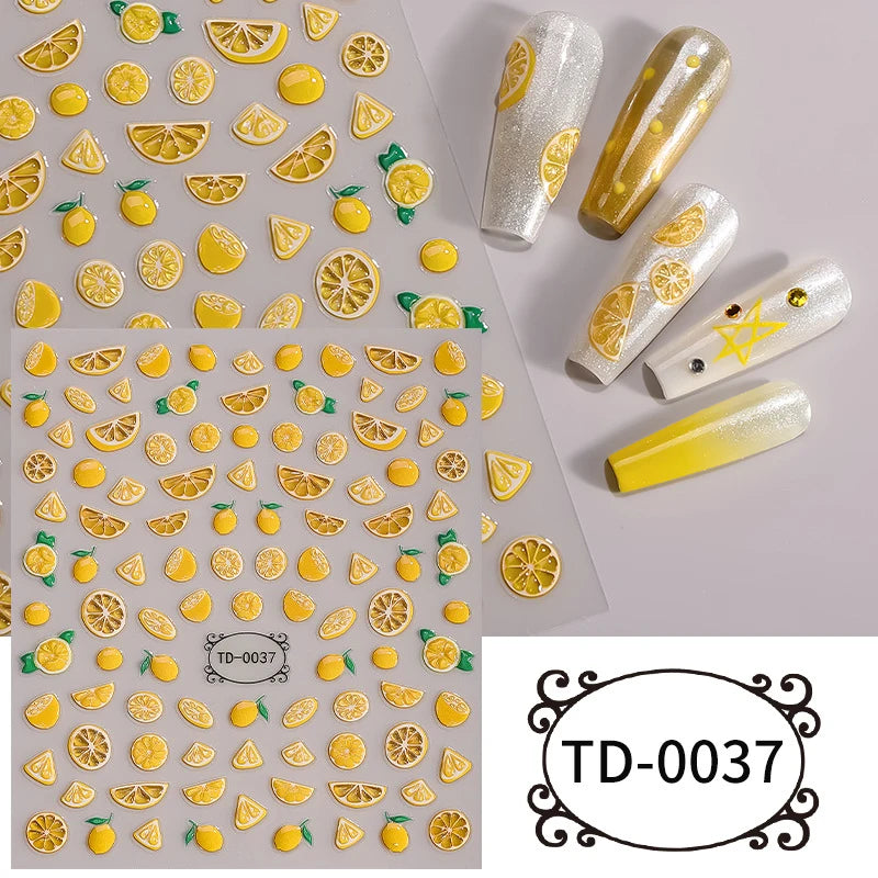 5D Summer Lemon Nail Art Sticker Relief Fruit Self-adhesive Decals Zpaxo TD-0037