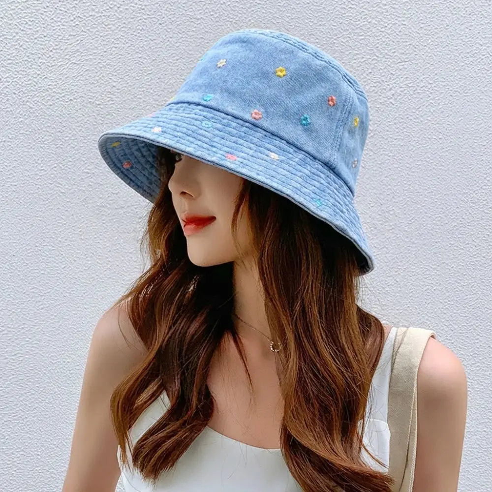 New Sun Protection Flower Embroidery Cowboy Hat Windproof Retro Big Brim Sun Hat All-match Sun Cap Spring Zpaxo