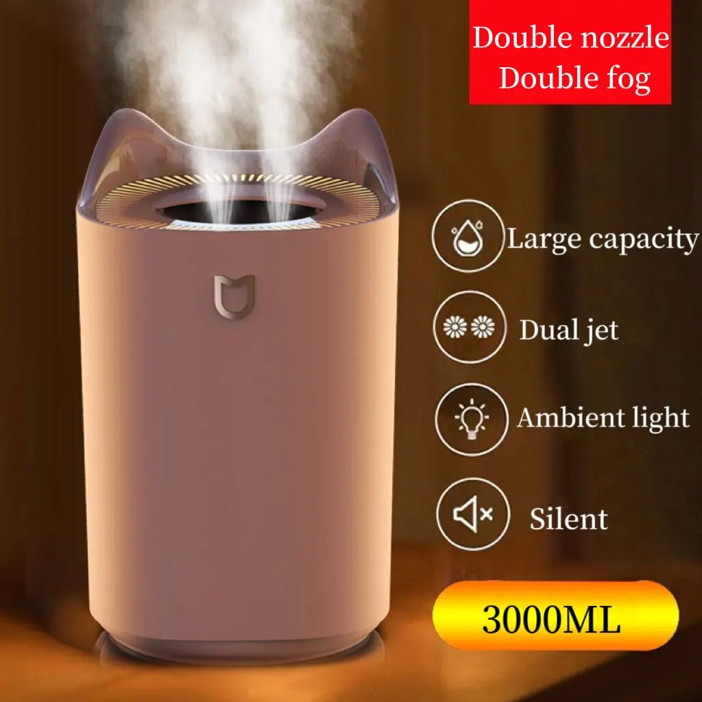 3000Ml Dual Jet Air Humidifier Large Capacity Atomizer Ultrasonic Aroma Diffuser Cool Mist Maker Air Humificador Purifier Zpaxo
