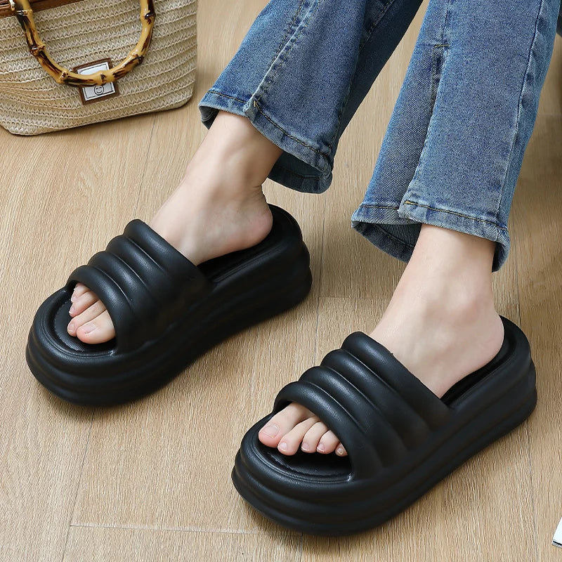 Chunky Platform Slippers Women Summer Comfort Soft Sole Beach Shoes
