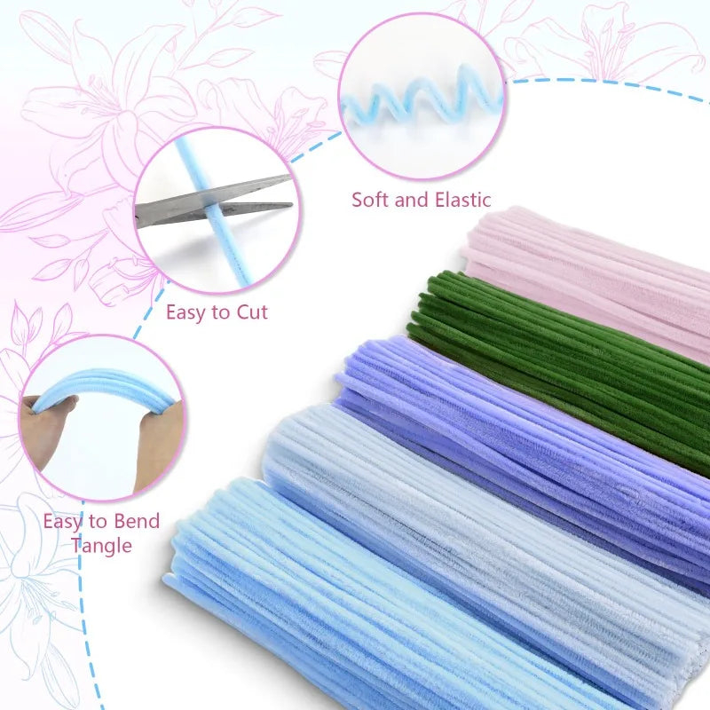 Chenille Stem Colorful Fluffy Soft Bendable Pipe Cleaner Crafts DIY Handmade Crafts Materials Kids Toys Wedding Party Decoration Zpaxo