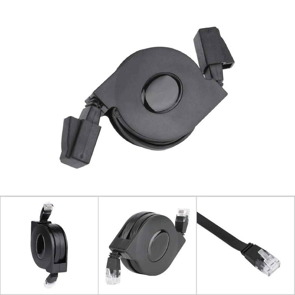 Adjustable Retractable CAT6 RJ45 Lan Network Cable Cord Black 2m