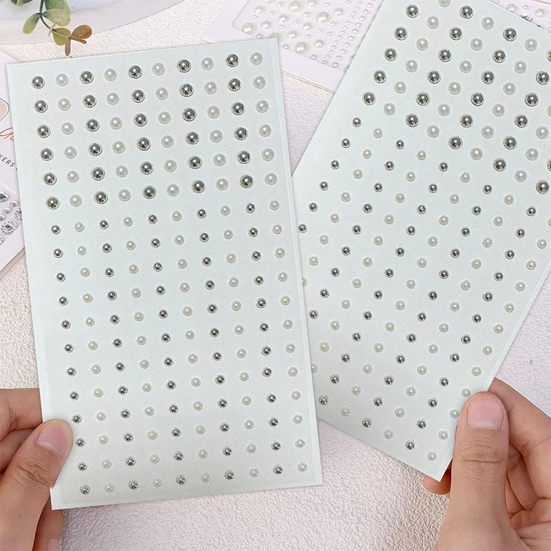 3D Non Piercied Fake Lip Eyebrow Studs Silvery White Pearl Round Nose Nails Ear Stickers Hip Hop DIY Face Makeup Rhinestones Zpaxo