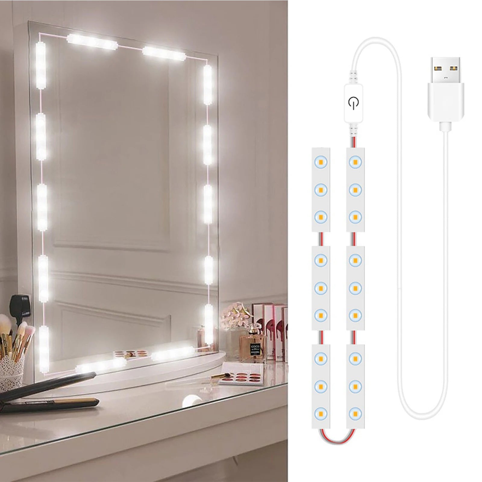 USB LED Strip Lights Dressing Mirror Makeup Mirror Lights Dimmable Touch Control Vanity Mirror Lights Bathroom Mirror Light Zpaxo 30LEDs