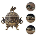 Mini Copper Incense Burner Tripod Stand Lid Elephant Motif Hollow-out