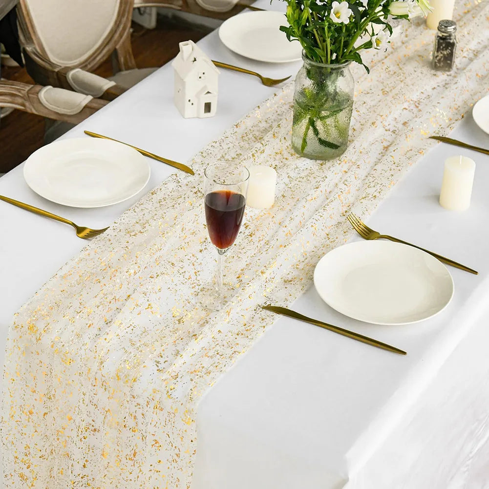 10 13FT Luxury Gold Foil Table Runner Glitter Metallic Party Decor