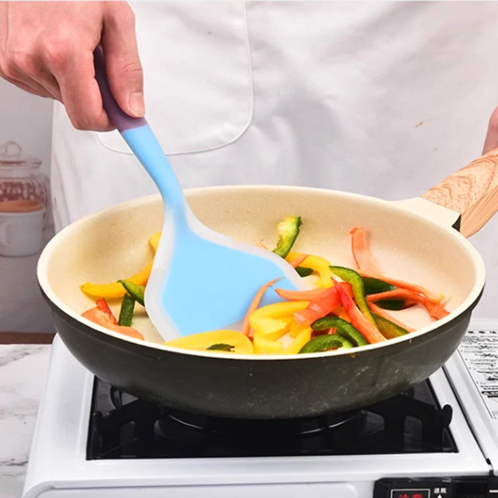 Silicone Spatula Wide Pancake Turner Nonstick Heat-Resistant Pancake Shovel for Cooking Baking Color Random Zpaxo