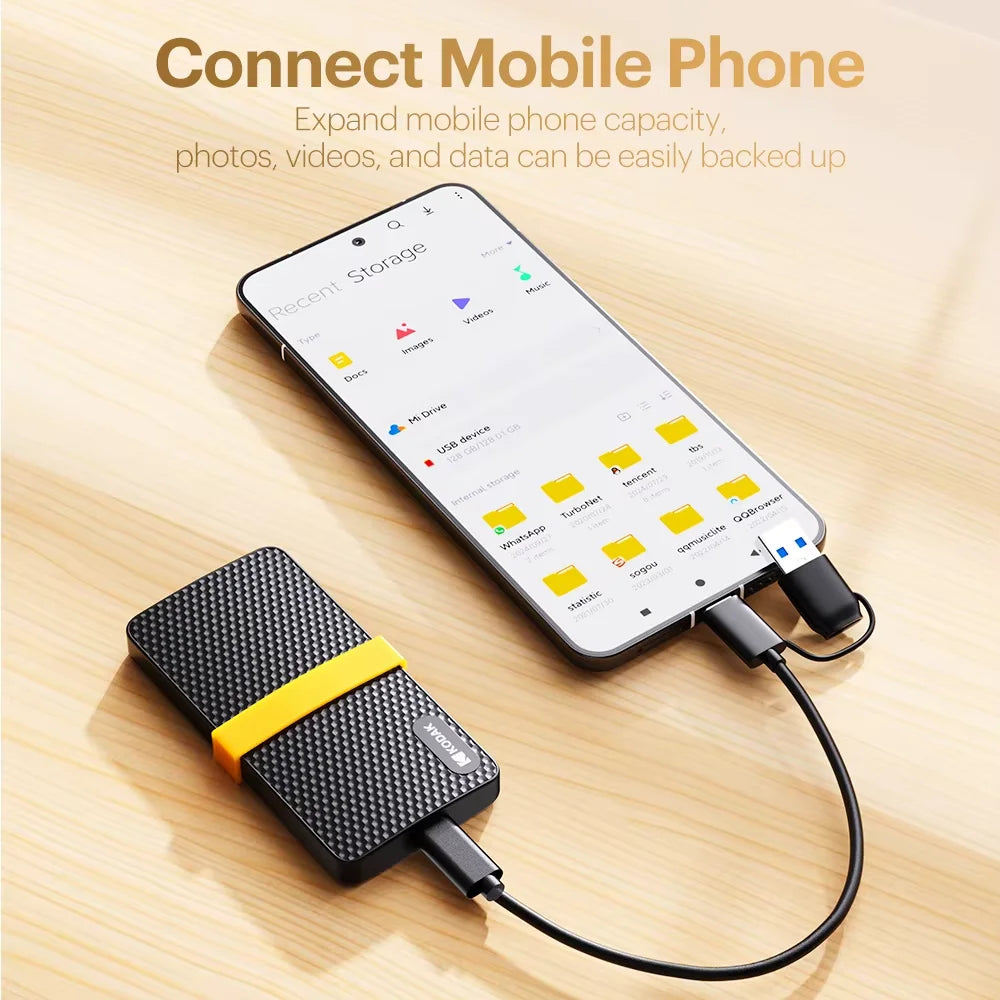 KODAK External Hard Drive 1TB Portable SSD HARD DISK 512GB High-speed External Solid State Drive Mobile Hard Drive for Laptop PC Zpaxo