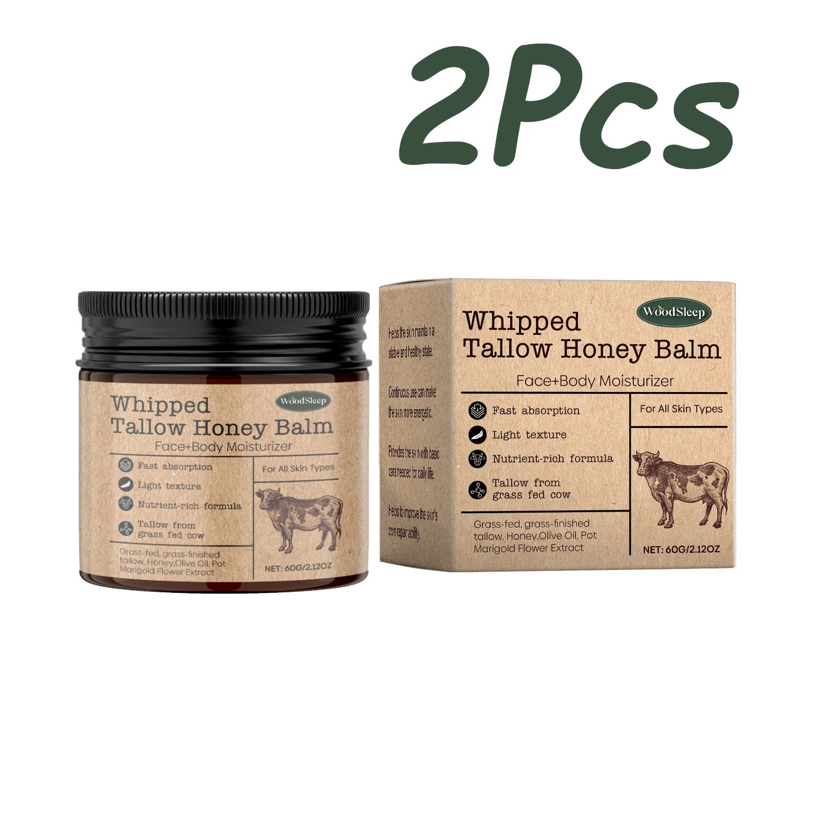 Whipped Beef Tallow Honey Balm Face & Body Moisturizer 60g Tallow Face Cream Zpaxo 120g Boxed