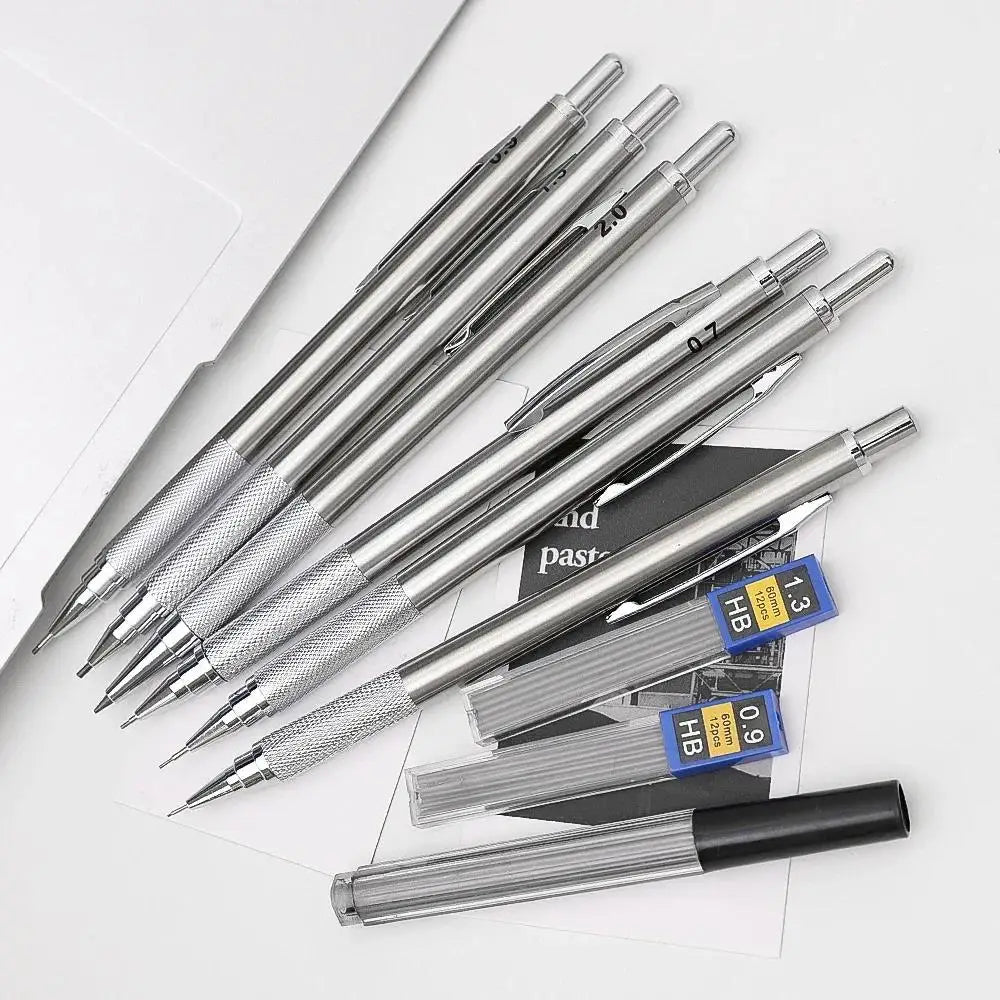 Metal Mechanical Pencil Set 0.3/0.5/0.7/0.9/1.3/2.0mm Drawing Automatic Metal Pencil Set For Office School Writing Art Supplies Zpaxo