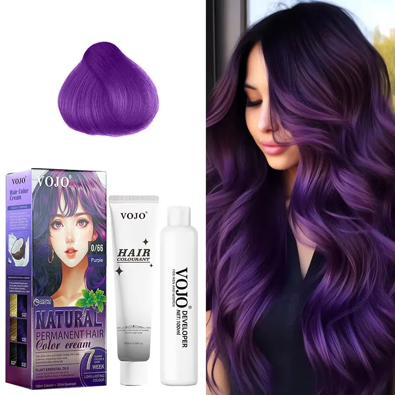 3-in-1 Long-Lasting Hair Dye Shampoo,100ml &100ml Coloring Agent Hair Dye Shampoo for Women and Men,Semi-Permanent Hair Cream Zpaxo Purple