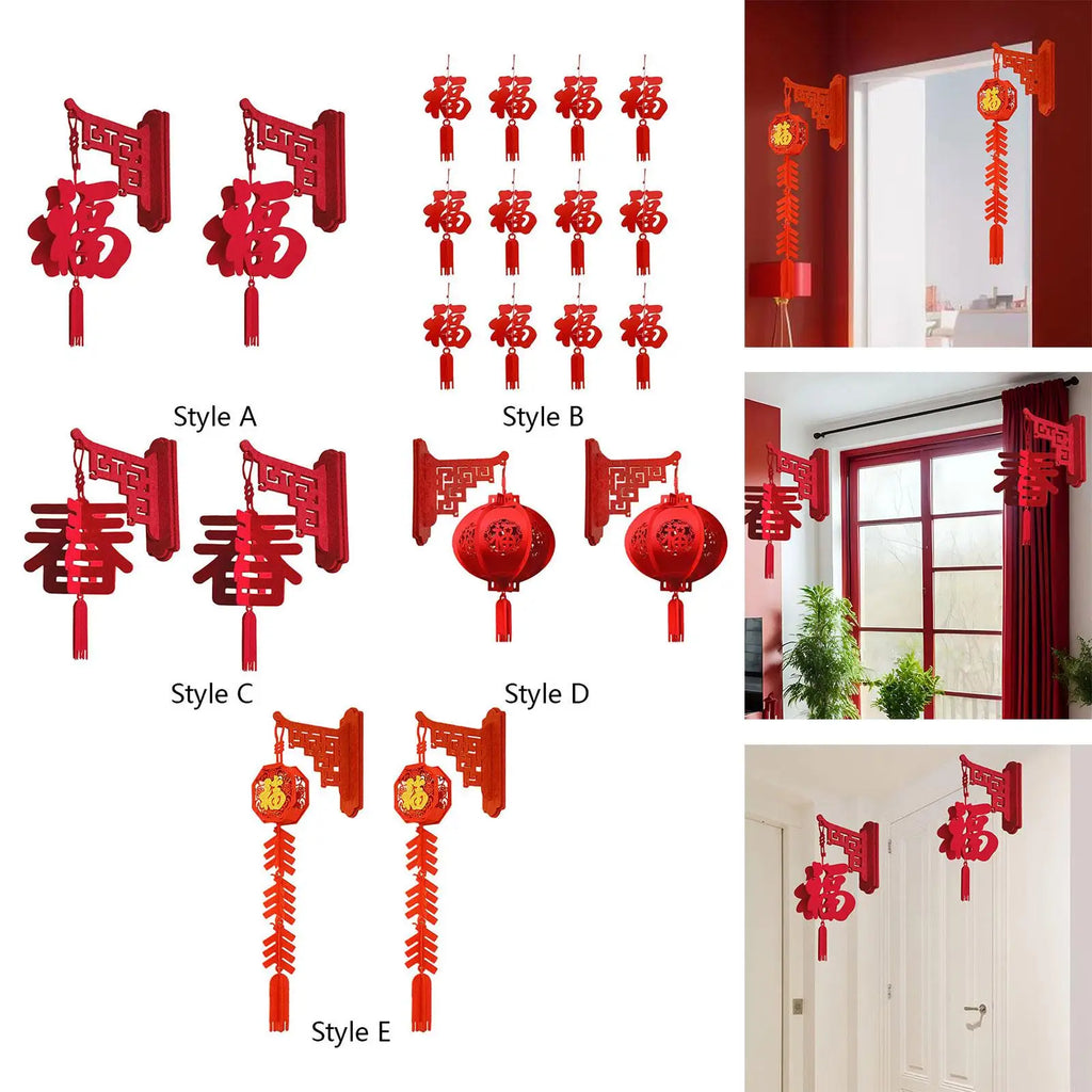 2x Chinese New Year Hanging Decorations, 2024 Chinese Fu Characters, Home Spring Festival Decor for Bedroom, Spring Festival Zpaxo
