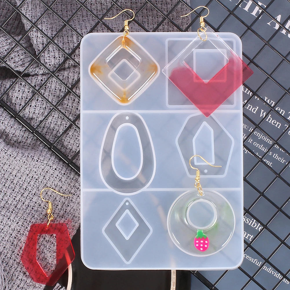 Geometric Silicone Earring Mold Pendant Keychain Necklace Jewelry Craft Making Round Square Heart Star Moon Epoxy Resin Mould Zpaxo