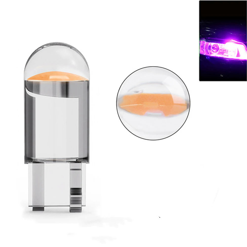 12V DC Auto Lights W5W 194 T10 Car Reading Light Glass Housing License Plate Lamp Car Dome Light LED Car Bulb COB Led Light Zpaxo Pink-2 pieces