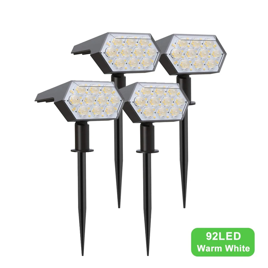 2/4PCS 92LED Solar Spot Lights IP65 Waterproof Adjustable Warm White Landscape Lamp Outdoor Garden Decor Lighting for Yard Patio Zpaxo 92 LED-4PCS