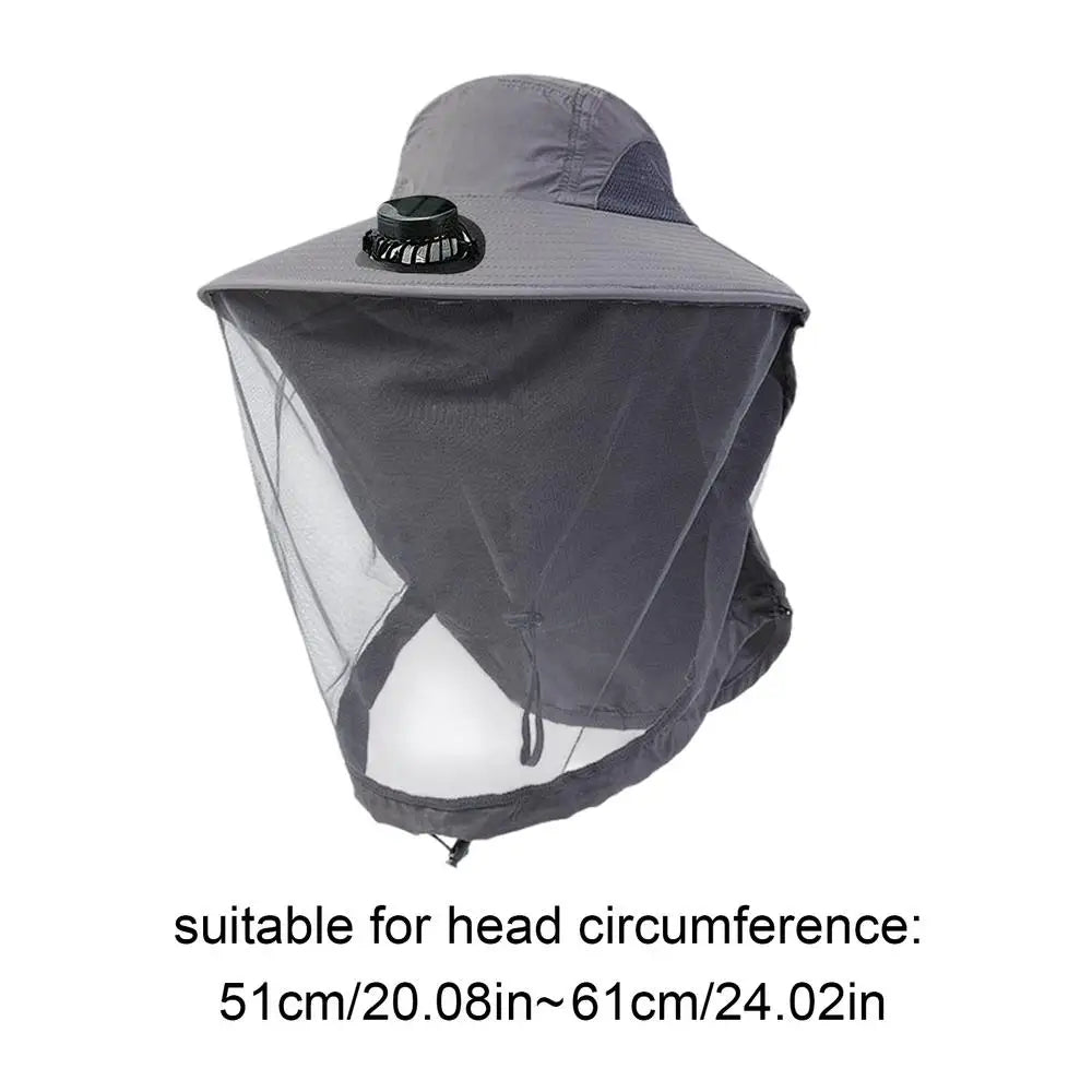 Solar USB Charging Fan Hat Men Wide Brim Sun Personal Cooling Caps