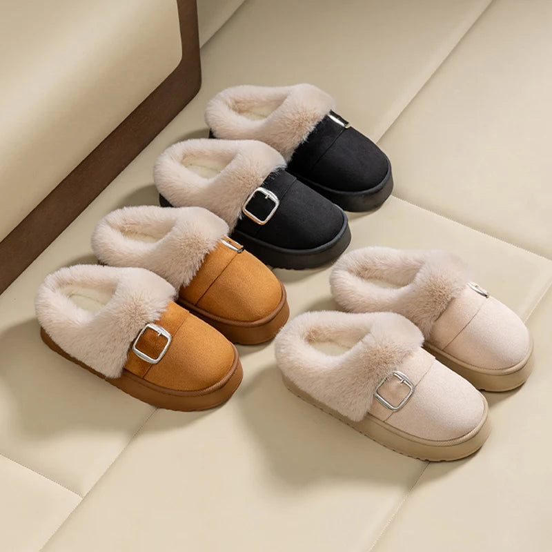 Winter Warm Fluffy Slippers Women Thick Sole Non Slip Plush House