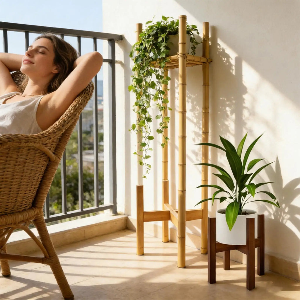 Corner Plant Stand Adjustable Width Wood Holder Rack Flower Living