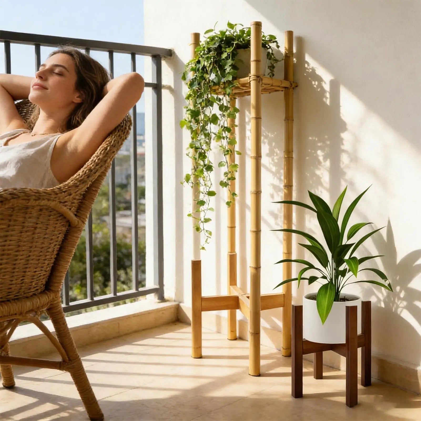 Corner Plant Stand Adjustable Width Wood Holder Rack Flower Living