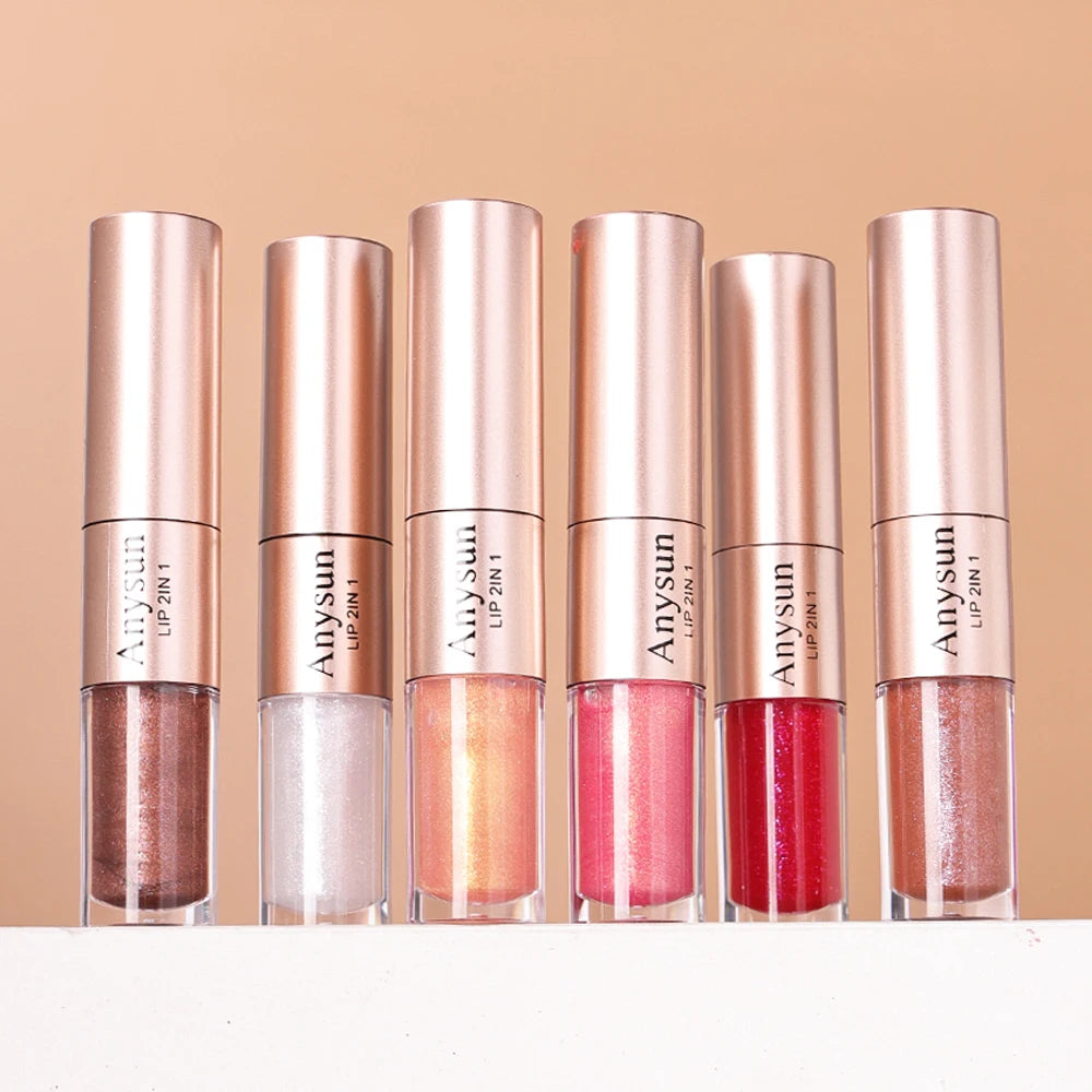 Double Head 2-in-1 Lip Liner+lip Gloss Waterproof Durable Fine Shiny