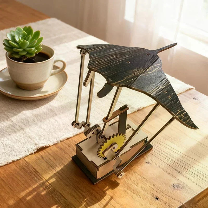 Wooden Electric Manta Ray Ornament Automaton With Lifelike Swimming Motion Ocean Decor For Desk Tabletop Home Gift Zpaxo