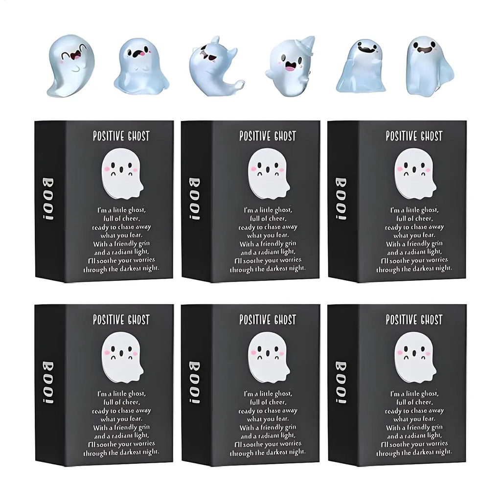 Mini Ghost Figurines Decorative Glow in the Dark Mini Ghost Figures with Box Cute Resin Glowing Spooky Decoration for Porch Zpaxo