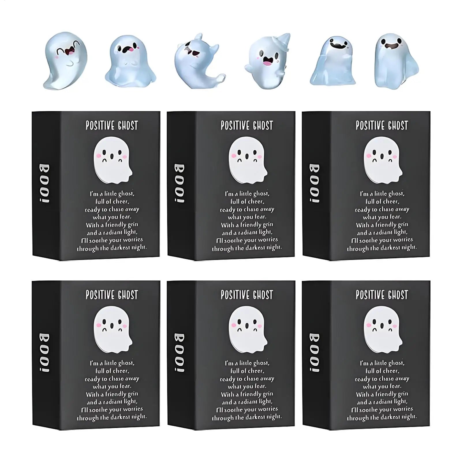 Mini Ghost Figurines Decorative Glow in the Dark Mini Ghost Figures with Box Cute Resin Glowing Spooky Decoration for Porch Zpaxo