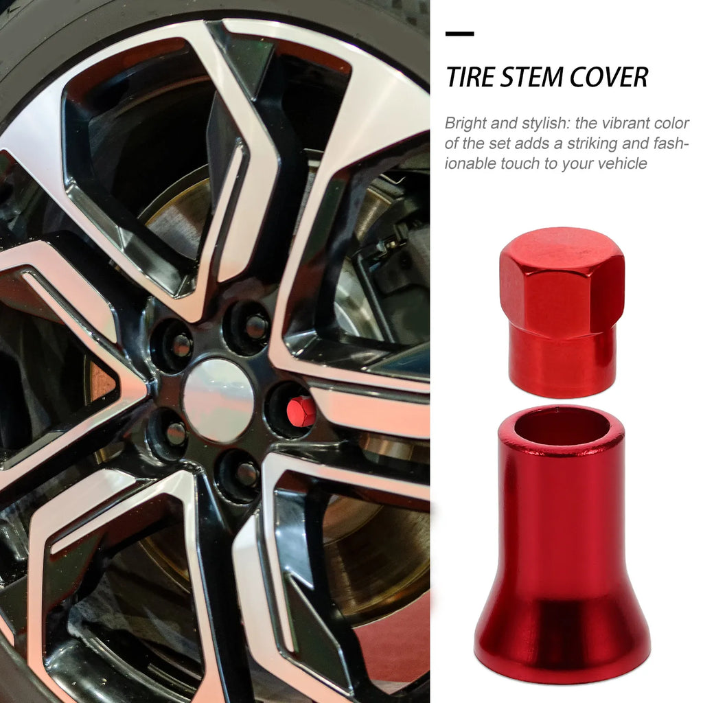 8-Pack Red Aluminum Tire Valve Stem Caps with Sleeves