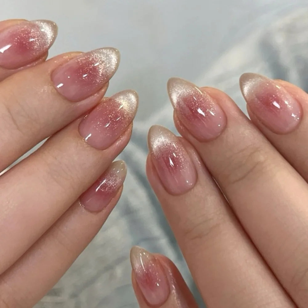Manicure Long Almond False Nails Flowers Butterfly Aurora Fake French Zpaxo JP3862