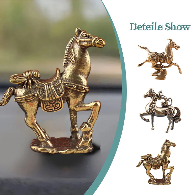 1Pcs Brass Horse Figurines Chinese New Year Zodiac Horse Ornament Feng Shui Lucky Statue Home Office Desktop Decoration Crafts Zpaxo