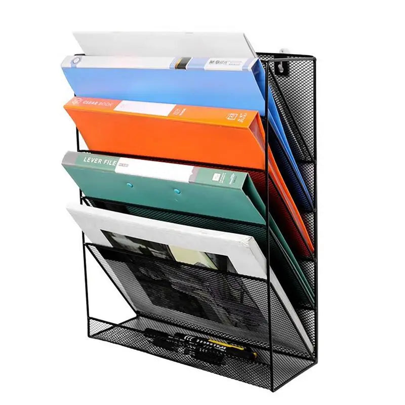 File Organizer Wall Hanging Holder Rack Mail Folder MagazineOffice Paper Document Letter Sorter Mesh Mount Vertical Iron Bin Zpaxo