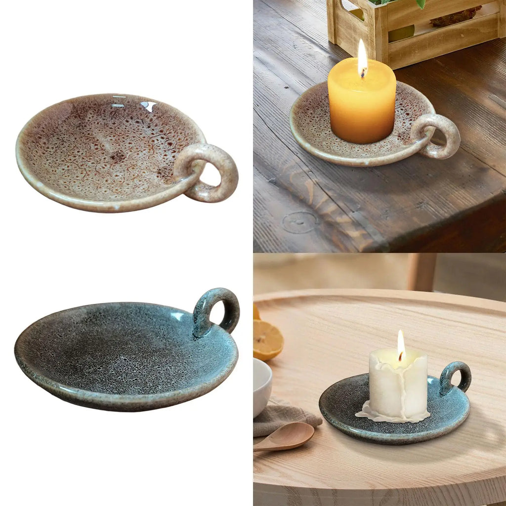 Ceramic Candle Plate Round Candlelight Stand Candle Holder Candlestick for Anniversary Living Room Fireplace Home Decoration Zpaxo