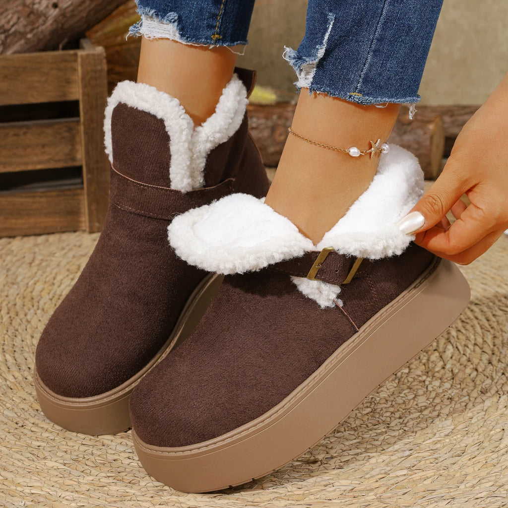 2025 New Women Ankle Boots Plush Warm Fashion Snow Boots Women Comfortable Outdoor Platform Shoes Luxury Winter Flat Shoes Women Zpaxo Coffee color 37