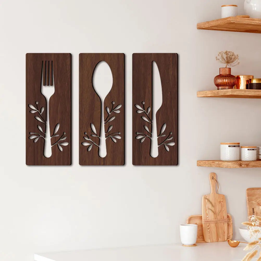 Rustic Kitchen Wall Sign Wooden Fork Spoon Cutter Basswood Decorative