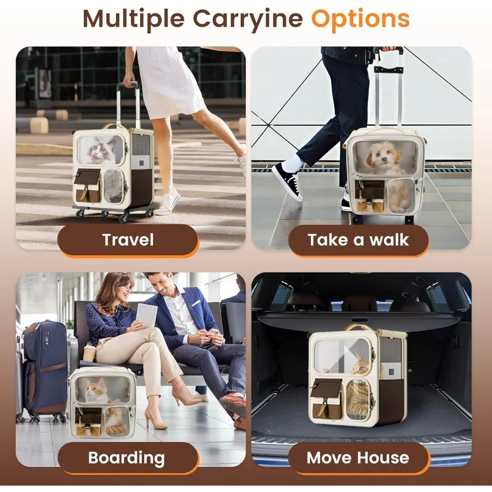 Foldable Rolling Pet Carrier with Wheels – Cats & Dogs 25 lbs