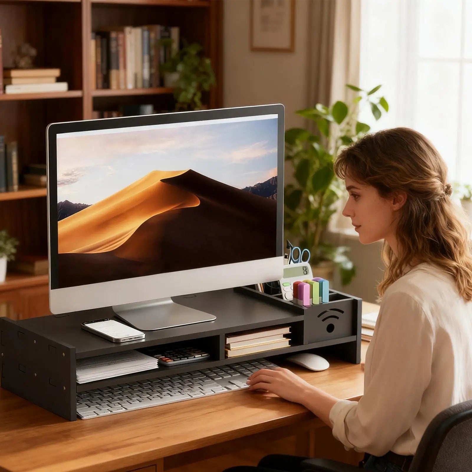 Desk Monitor Stand 2-Tier Ergonomic Shelf Height Riser Storage