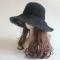 Fashion Straw Weave Straw Hat Sunshade Wide Brim Fisherman Hat Foldable Breathable Basin Cap Summer Zpaxo Black