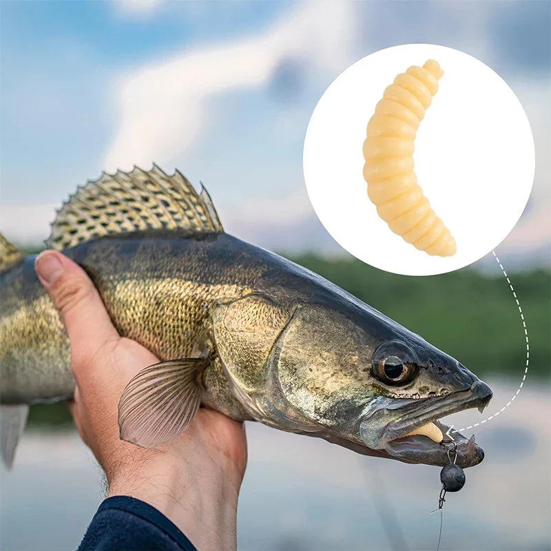 Silicone Maggot Grub Soft Fishing Lures – 50pcs Artificial Worms Soft Fishing Lure Zpaxo