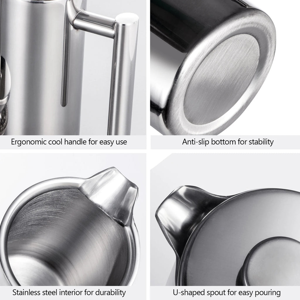350ml/800ml/1000ml French Press Coffee Maker Stainless Steel Double Walled Insulated Coffee Maker Pot Stainless Steel Kettle Zpaxo