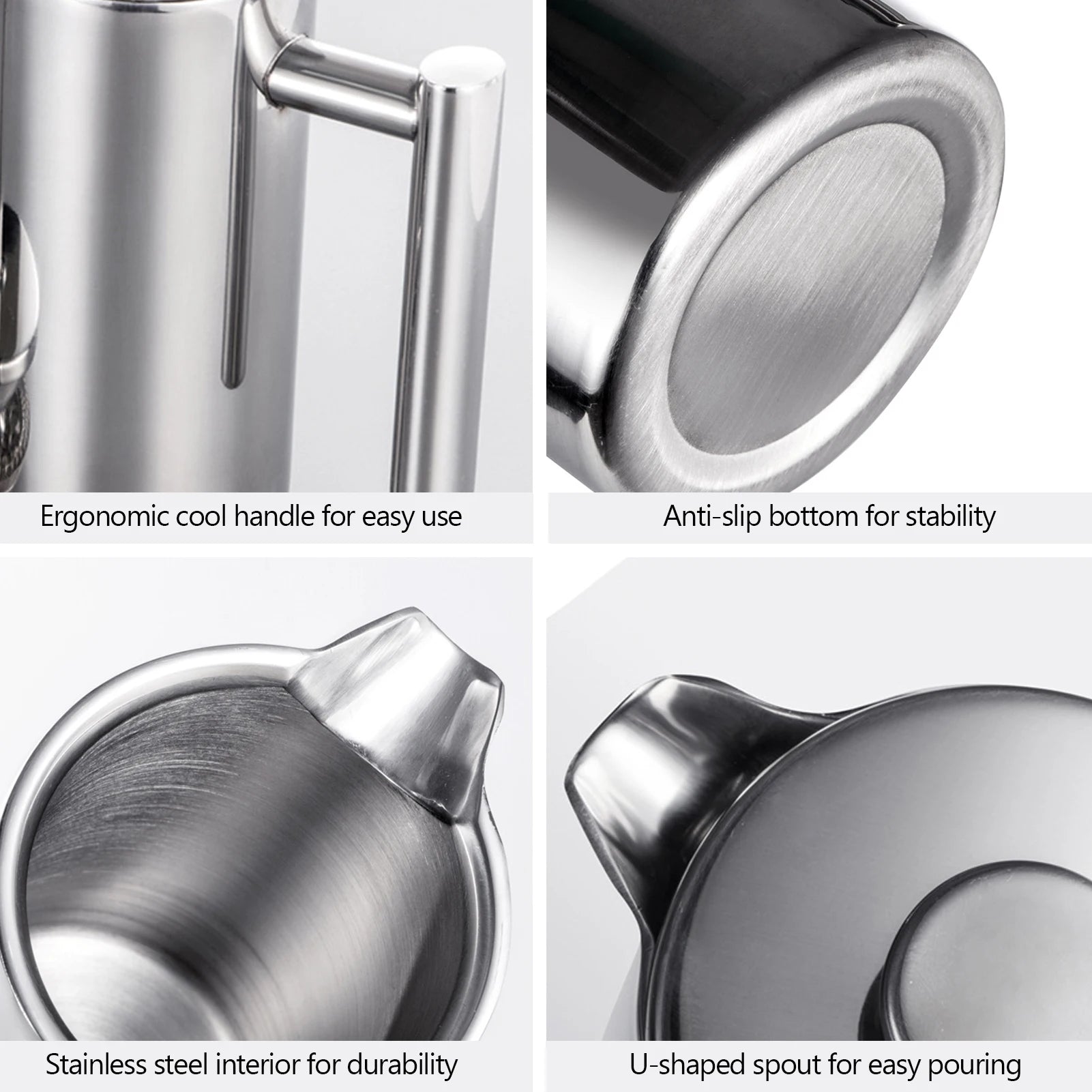 350ml/800ml/1000ml French Press Coffee Maker Stainless Steel Double Walled Insulated Coffee Maker Pot Stainless Steel Kettle Zpaxo