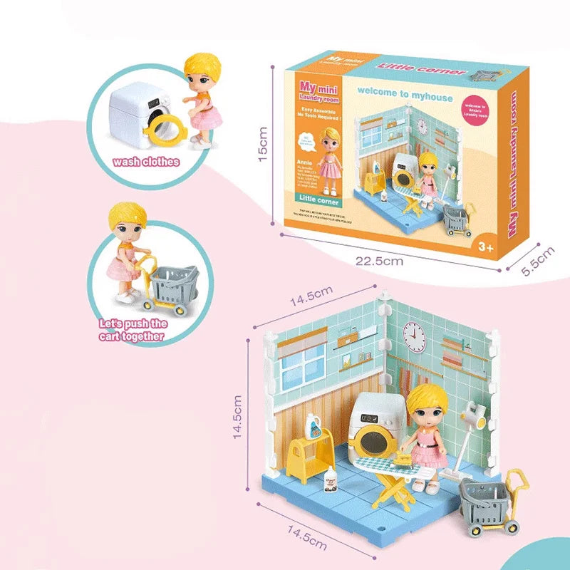 DIY Miniature Dollhouse Furniture Simulated Bedroom Kitchen