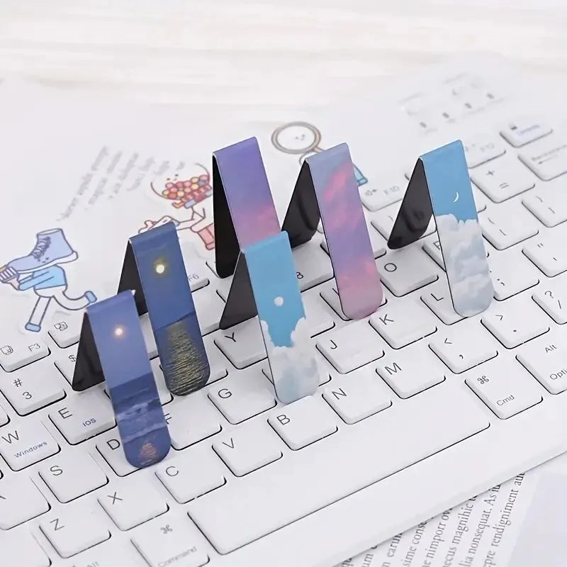 2pcs Fantasy Landscape Bookmarks Kawaii Magnetic Bookmark Book Clips Reading Items Page Holder School Stationery Office Supplies Zpaxo