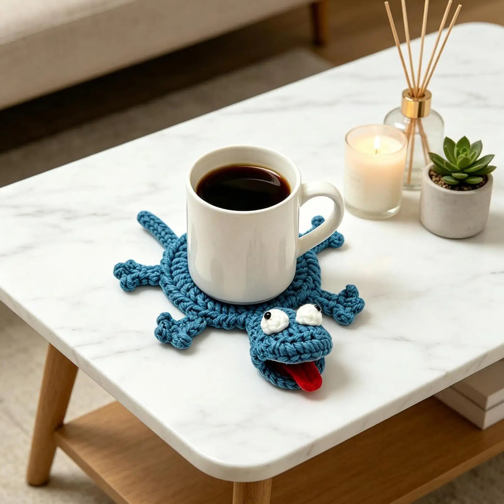 Crochet Coaster Animal-Themed Table Protection Ornament Lizard Shape Yarn Coaster for Bedroom Nightstand Birthday Party Zpaxo